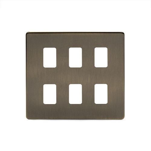 Aged Brass 6 Gang Grid Plate