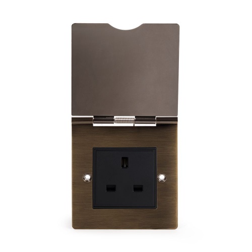 Aged Brass 13A 1 Gang Euro Module Floor Socket Blk Ins