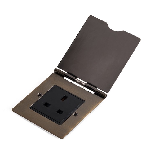 Aged Brass 13A 1 Gang Euro Module Floor Socket Blk Ins