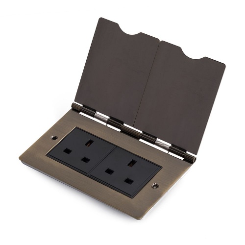 Aged Brass 13A 2 Gang Euro Module Floor Socket Blk Ins