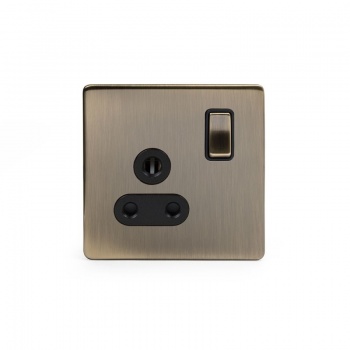 Aged Brass 5 Amp Socket Black Ins Switched Screwless