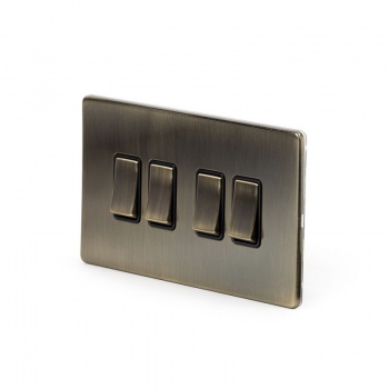 Aged Brass 10A 4 Gang 2 Way Switch with Black Insert