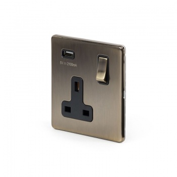 Aged Brass 1 Gang USB Socket with Black Insert