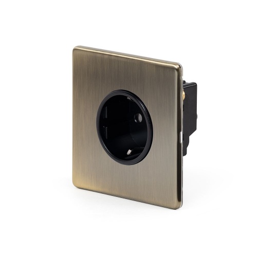 Aged Brass 16A 1 Gang Euro Socket Blk Ins Screwless