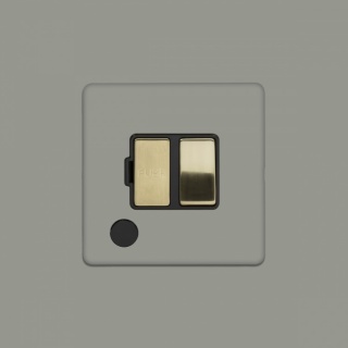 Primed Paintable 13A Switched Fused Connection Unit (FCU) Flex Outlet with Brushed Brass Switch with Black Insert