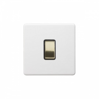 Primed Paintable 1 Gang 20A Double Pole Switch with Brushed Brass Switch with Black Insert