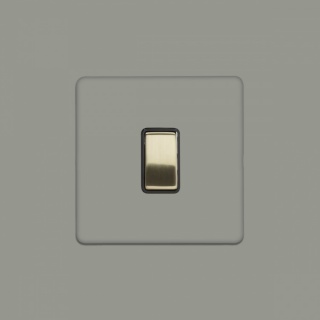 Primed Paintable 1 Gang 20A Double Pole Switch with Brushed Brass Switch with Black Insert