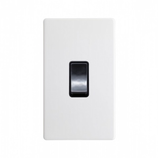 Primed Paintable 45A 1 Gang Double Pole Switch Double Plate with Brushed Brass Switch with Black Insert