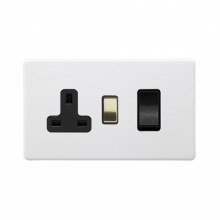 Primed Paintable 45A Cooker Control Unit with Brushed Brass Switch with Black Insert