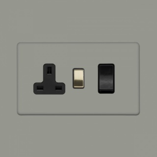 Primed Paintable 45A Cooker Control Unit with Brushed Brass Switch with Black Insert