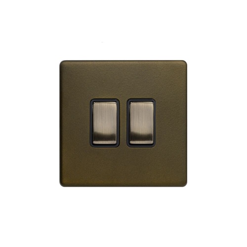 Bronze 10A 2 Gang 2 Way Switch Black Inserts Screwless