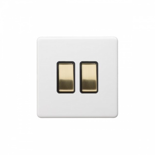 Primed Paintable 2 Gang Light Switch 2-Way 10A with Brushed Brass Switch with Black Insert