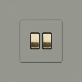 Primed Paintable 2 Gang Light Switch 2-Way 10A with Brushed Brass Switch with Black Insert