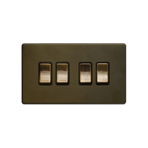 Bronze 10A 4 Gang 2 Way Switch Black Inserts Screwless