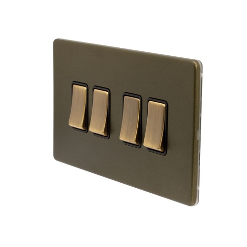 Bronze 10A 4 Gang 2 Way Switch Black Inserts Screwless