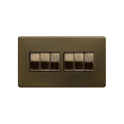 Bronze 10A 6 Gang 2 Way Switch Black Inserts Screwless