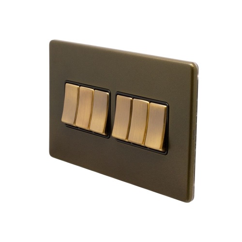 Bronze 10A 6 Gang 2 Way Switch Black Inserts Screwless