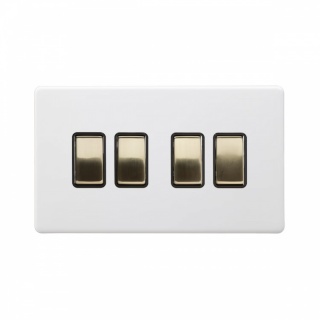 Primed Paintable 4 Gang Intermediate switch with Brushed Brass Switch with Black Insert