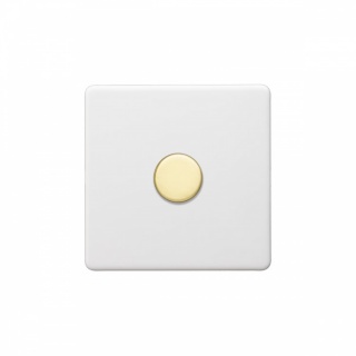 Primed Paintable 1 Gang 2 -Way Intelligent Dimmer 150W LED (300w Halogen/Incandescent) with Brushed Brass Switch