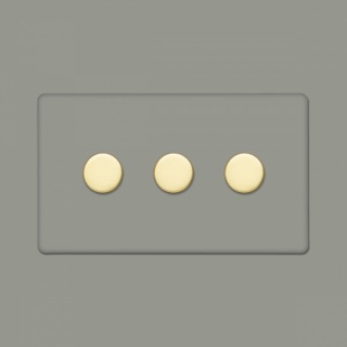 Primed Paintable 3 Gang 2 Way Trailing Edge Dimmer Switch 150W LED (300w Halogen/Incandescent) with Brushed Brass Switch