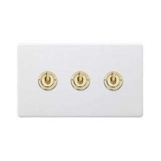 Primed Paintable 3 Gang 2 Way Toggle Switch with Brushed Brass Switch