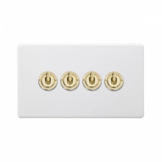 Primed Paintable 4 Gang 2 Way Toggle Switch with Brushed Brass Switch