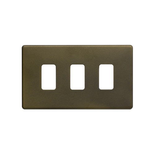 Bronze 3 Gang Rectangular Grid Plate Screwless