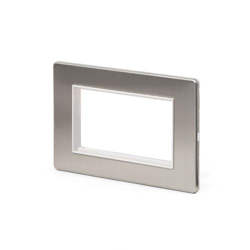 Brushed Chrome Luxury metal Double Data Plate 4 Modules White Insert