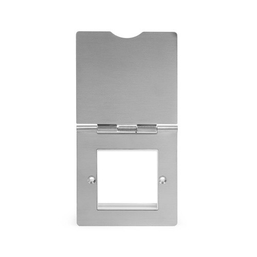 Brushed Chrome 1 Gang Euro Module Floor Plate Wht Ins