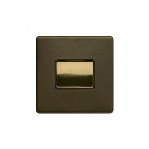 Bronze And Brushed Brass 10A 1 Gang 1 Way 3-Pole Fan Isolator Black Inserts Screwless