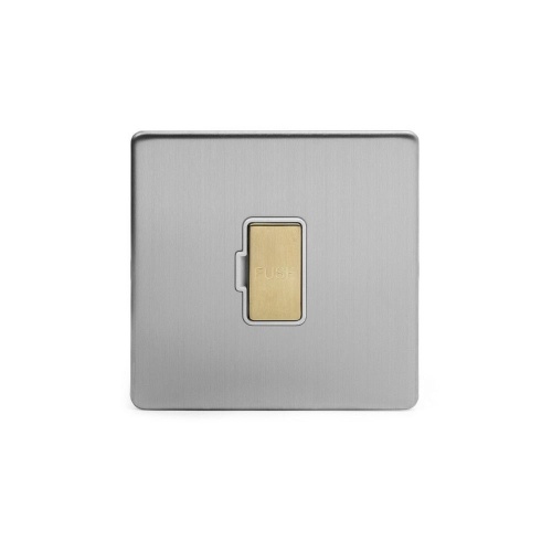 Brushed Chrome And Brushed Brass 13A Unswitched Fused Connection Unit (FCU) White Inserts Screwless