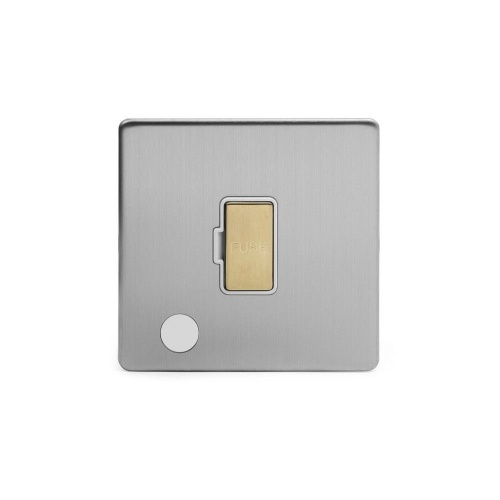 Brushed Chrome And Brushed Brass 13A Unswitched Flex Outlet White Inserts Screwless