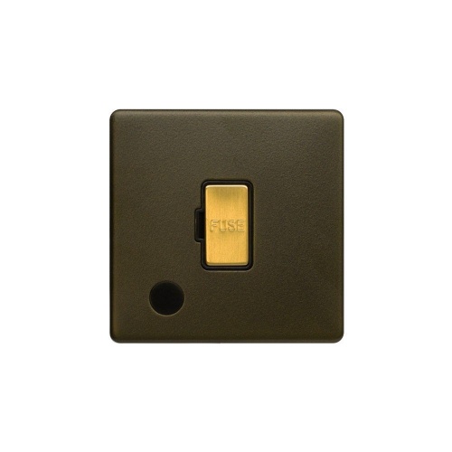 Bronze And Brushed Brass 13A Unswitched Flex Outlet Black Inserts Screwless