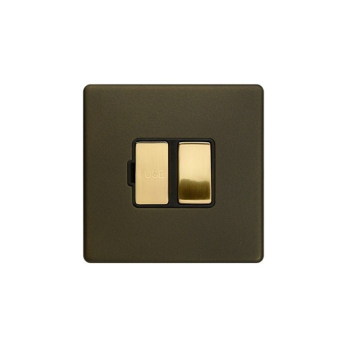 Bronze And Brushed Brass 13A Switched Fused Connection Unit (FCU) Black Inserts Screwless