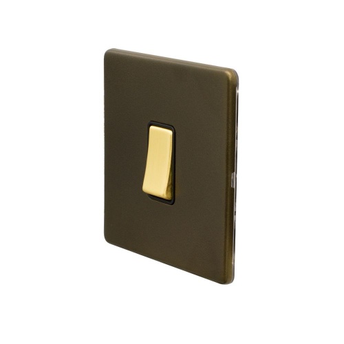 Bronze And Brushed Brass 20A 1 Gang DP Switch Black Inserts Screwless