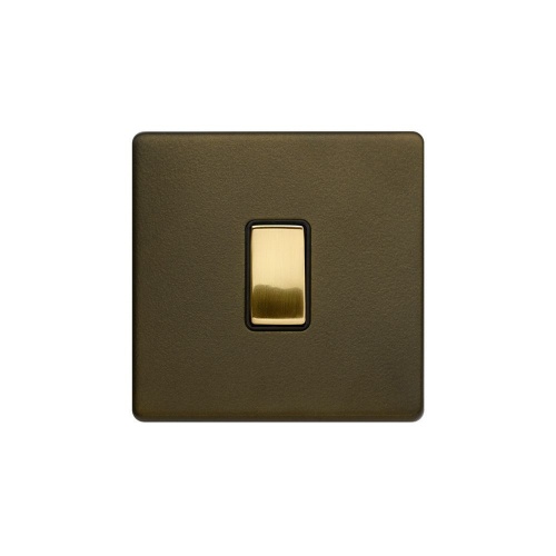 Bronze And Brushed Brass 10A 1 Gang 2 Way Switch Black Inserts Screwless