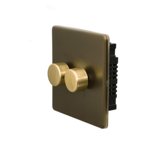 Bronze And Brushed Brass 2 Gang 2 Way Trailing Dimmer Screwless 100W LED (250w Halogen/Incandescent)