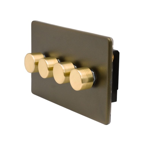 Bronze And Brushed Brass 4 Gang 2 Way Trailing Dimmer Screwless 100W LED (250w Halogen/Incandescent)