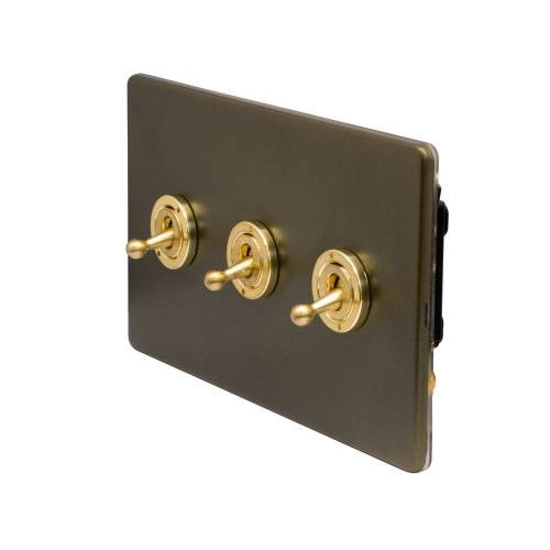 Bronze And Brushed Brass 20A 3 Gang 2 Way Toggle Switch Screwless