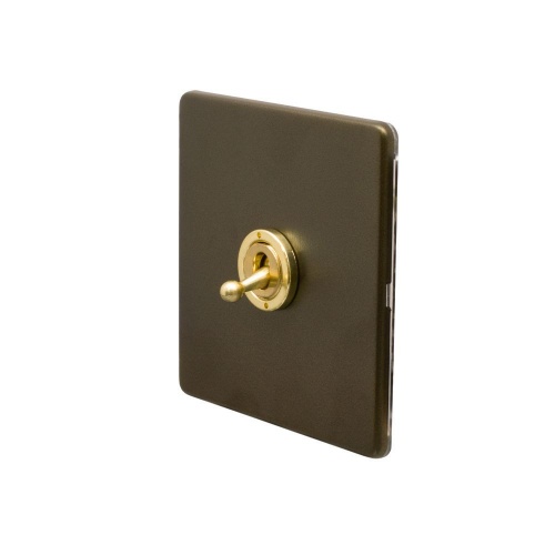 Bronze And Brushed Brass 20A 1 Gang Intermediate Toggle Screwless