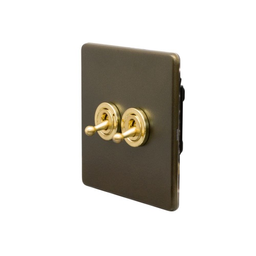 Bronze And Brushed Brass 20A 2 Gang Intermediate Toggle Screwless