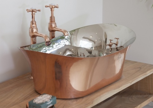 Copper Freestanding Bateau Basin - Nickel Interior