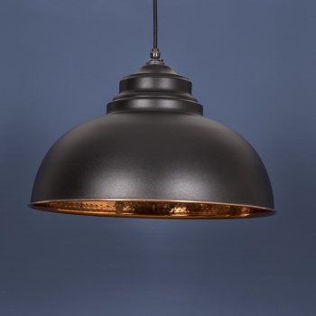 The Harborne Pendant - Hammered Copper and Black Grain Exterior