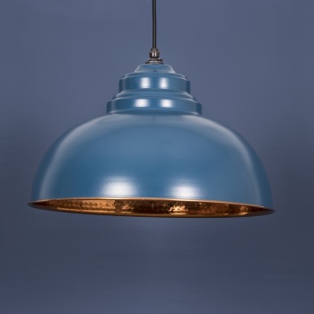 The Harborne Pendant - Hammered Copper and Blue-Grey Exterior