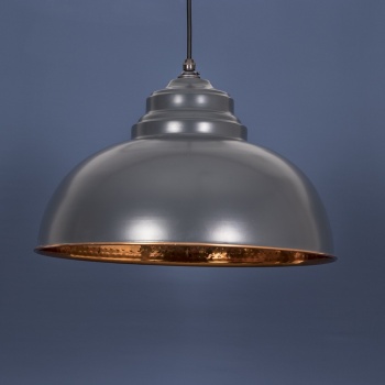 The Harborne Pendant - Hammered Copper and Charcoal Grey Exterior