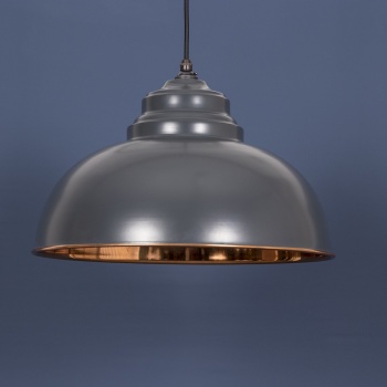 The Harborne Pendant - Smooth Copper and Charcoal Grey Exterior