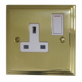 Victorian Polished Brass Single Socket (White Switch)
