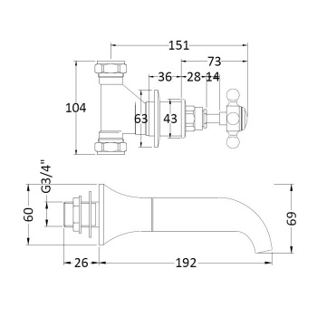 BC Designs Victrion Crosshead 3 Hole Wall Mounted Bath Filler