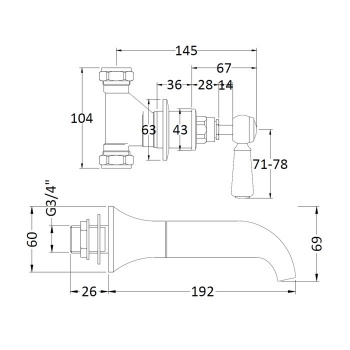 BC Designs Victrion Lever 3 Hole Wall Mounted Bath Filler