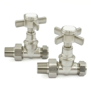 Belgravia Manual Cast Iron Radiator Valves Satin Nickel (Straight)